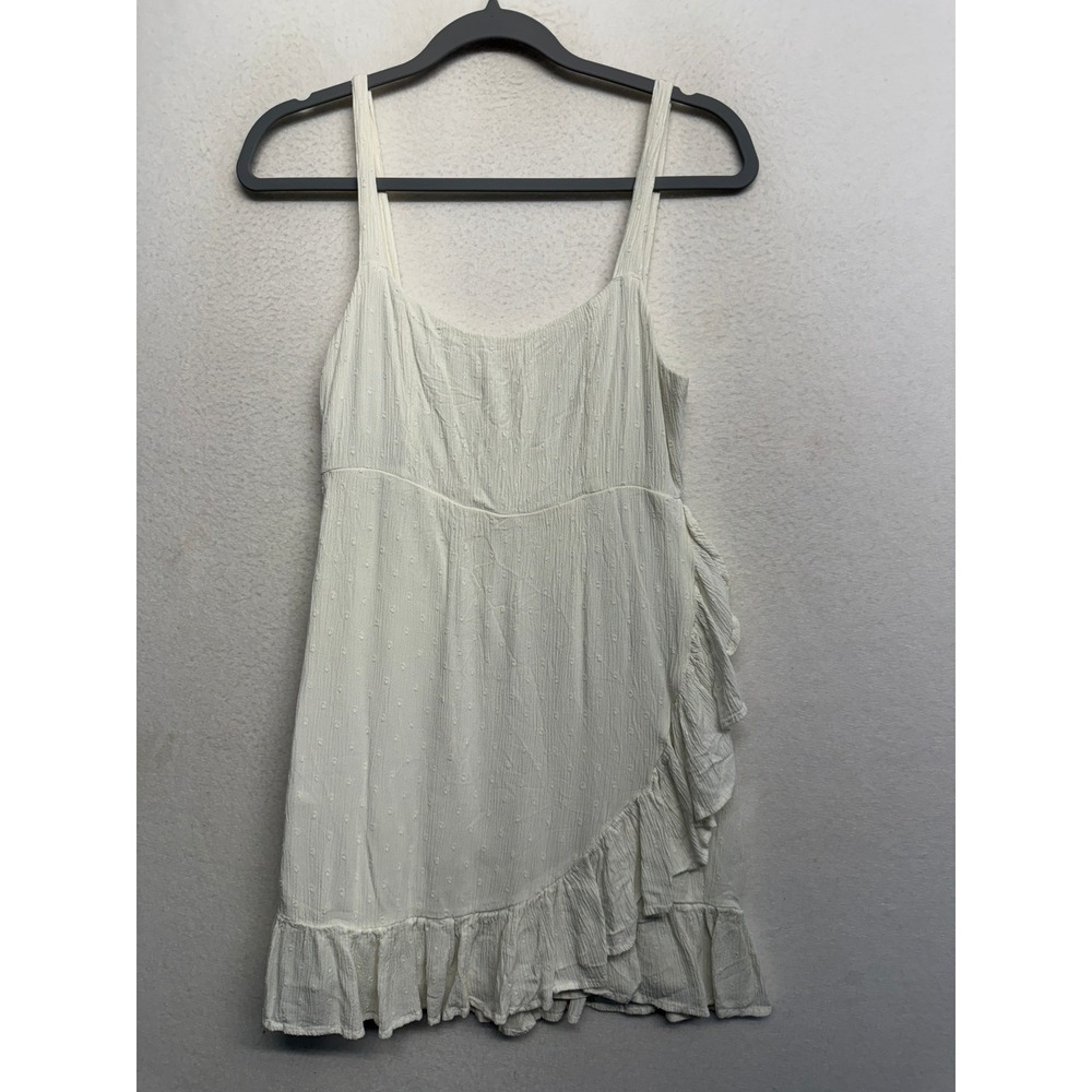 O'Neill White Textured Ruffle Wrap Mini Dress Smocked Back Womens Size Medium